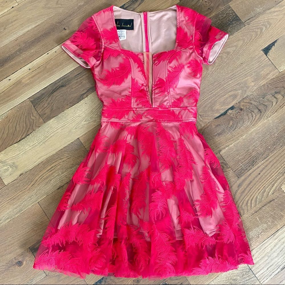 Lucca Vasconcellos Womans Feather Embroidered Mini Dress Size Medium